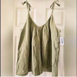 Old Navy 100% Cotton Shoulder Tie Swing Tank Top Olive Green Large NWT